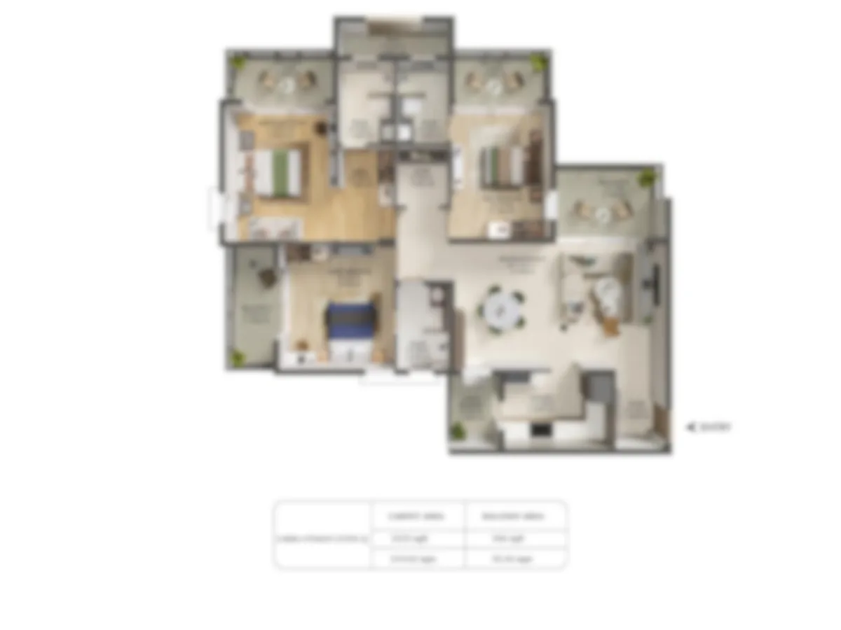 Blurred indicative preview of a 3 BHK plus study plan