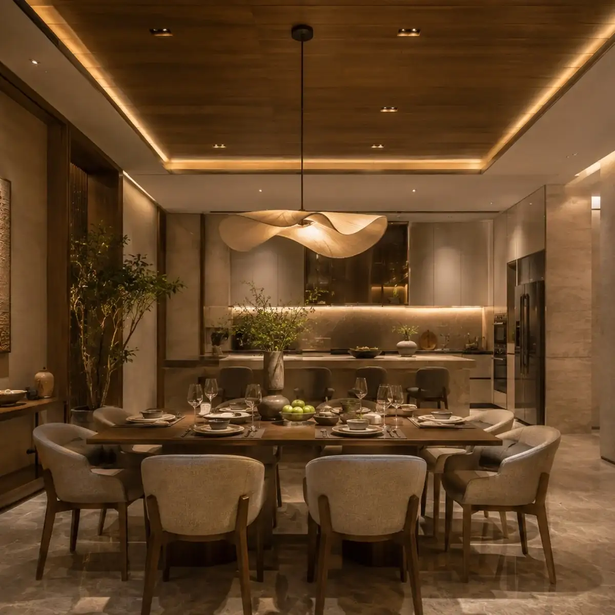 Dining space and kitchen